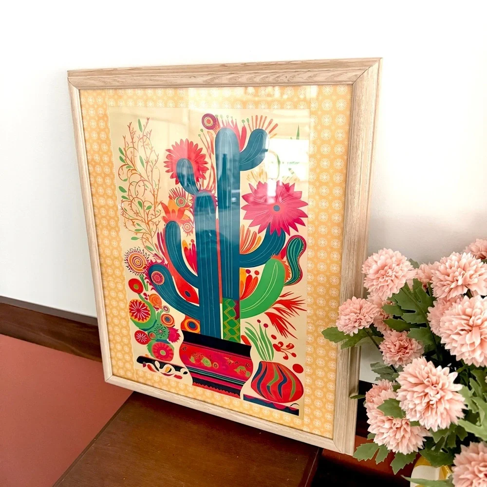 Vintage Style Cactus Mexican Succulent Plants Retro Style Framed Poster Wall Art